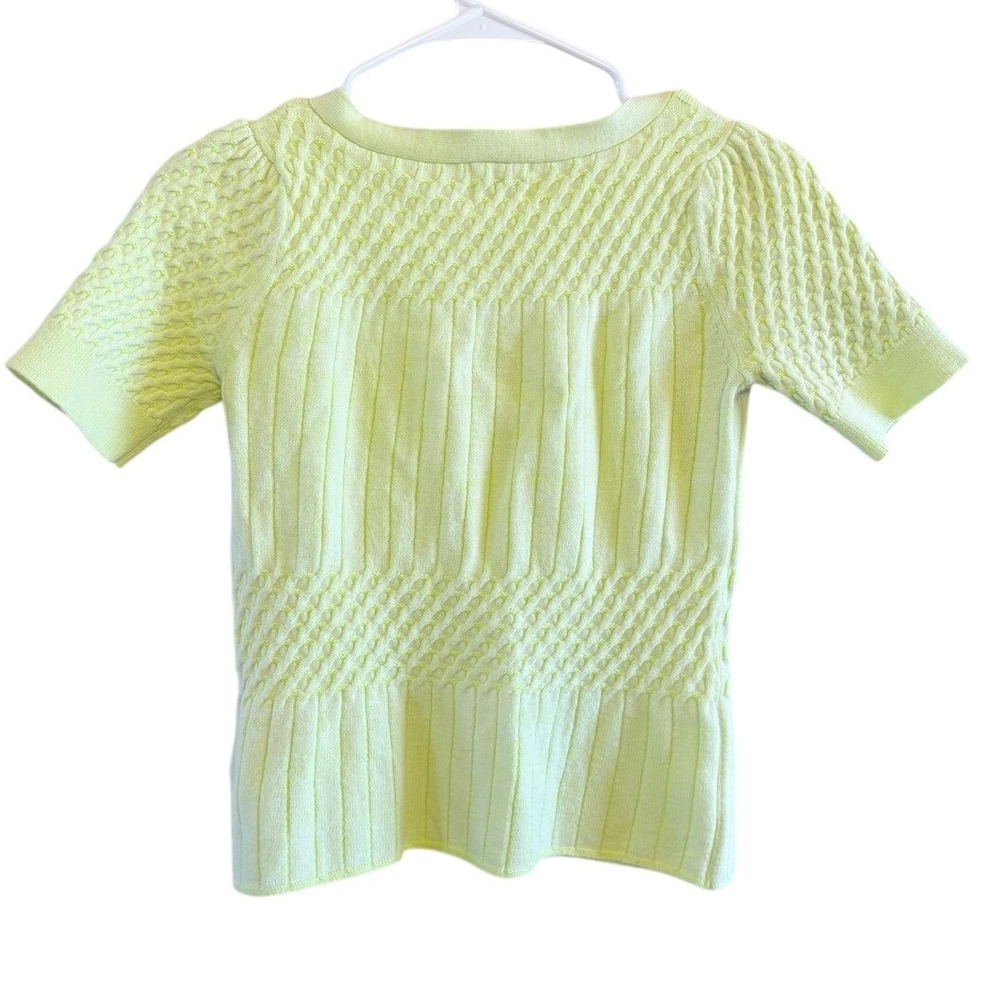 Anthro HWR Wool Blend Textured Knit Citron Lemon Sweater Top Size S Twee Girl - Picture 2 of 7